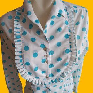 Medium Vintage Cowgirl Top Blouse 60's Polka Dot Western Shirt Ruffle Rockmount